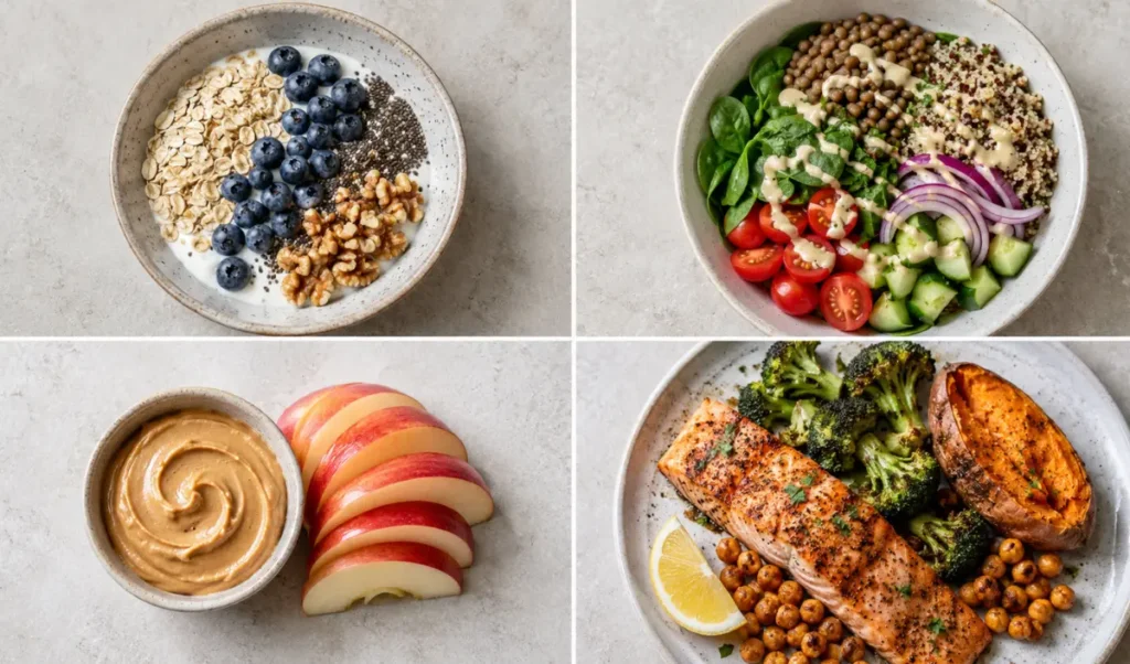 One-day high-protein high-fiber meal plan”